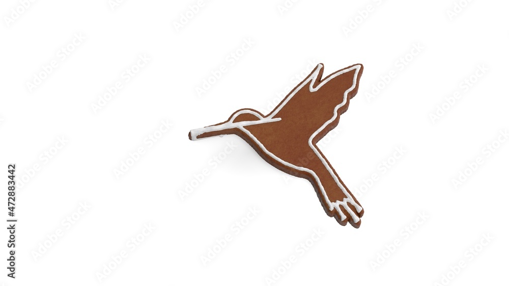 Poster 3d rendering of gingerbread symbol of hummingbird isolated on white background