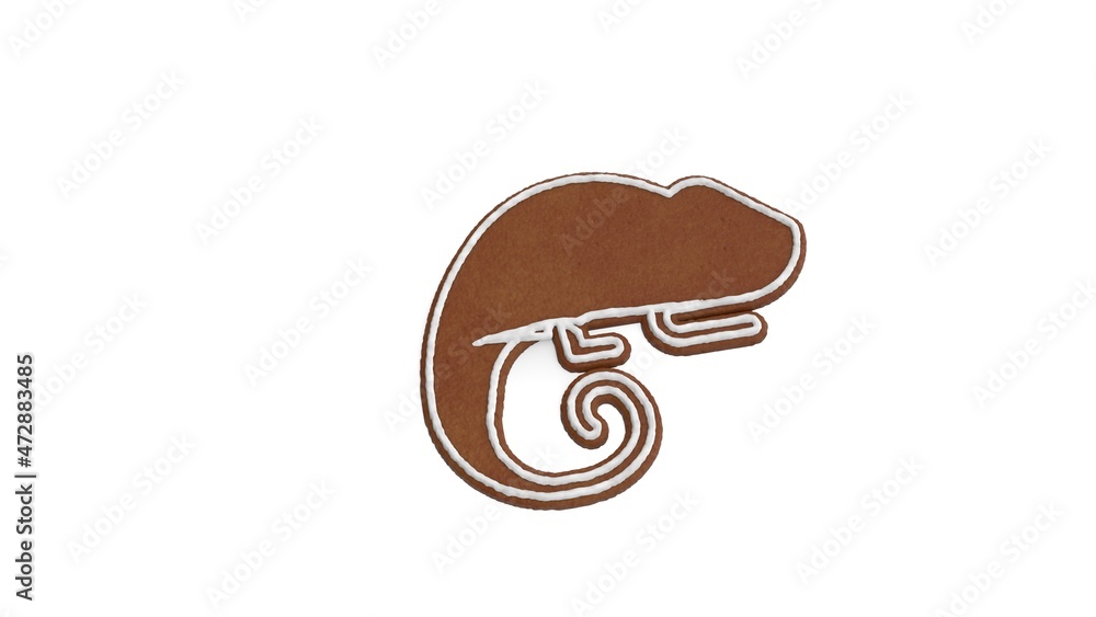 Poster 3d rendering of gingerbread symbol of chameleon isolated on white background