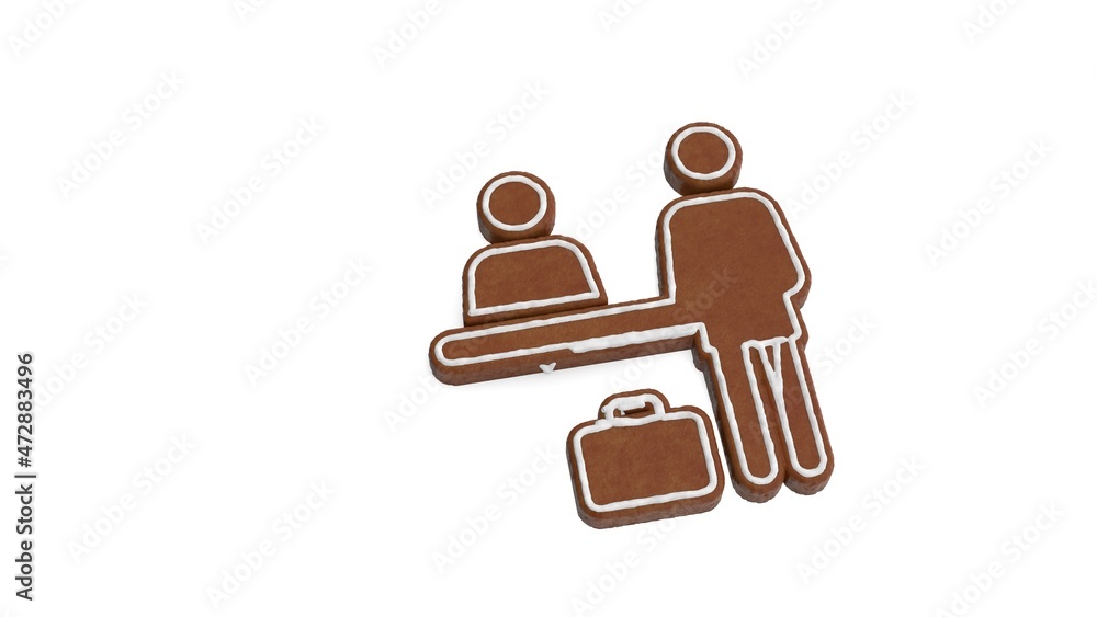 Poster 3d rendering of gingerbread symbol of check in desk isolated on white background