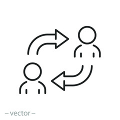 replacement employee icon, interaction or renewal staff, job rotation,  swap people, thin line symbol - editable stroke vector illustration eps 10