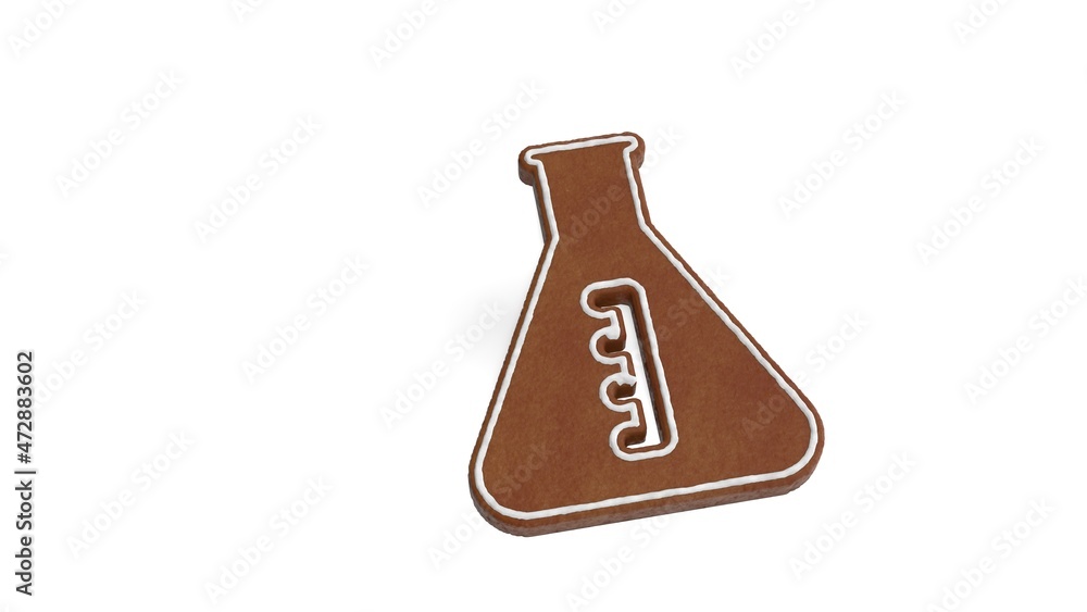 Poster 3d rendering of gingerbread symbol of chemical flask isolated on white background