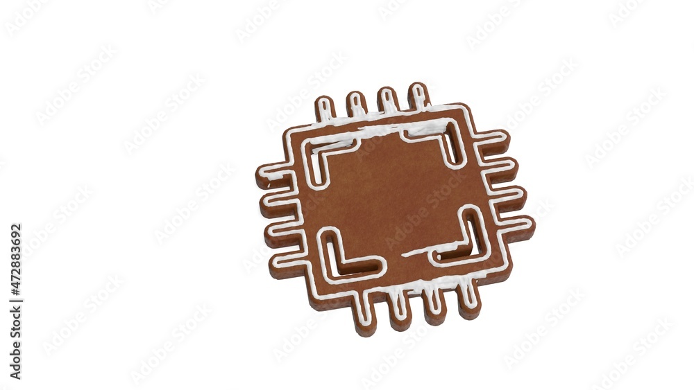 Poster 3d rendering of gingerbread symbol of chip isolated on white background