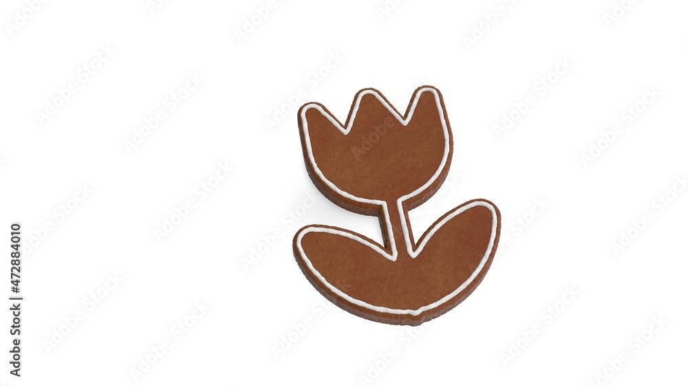 Poster 3d rendering of gingerbread symbol of makro or tulip isolated on white background