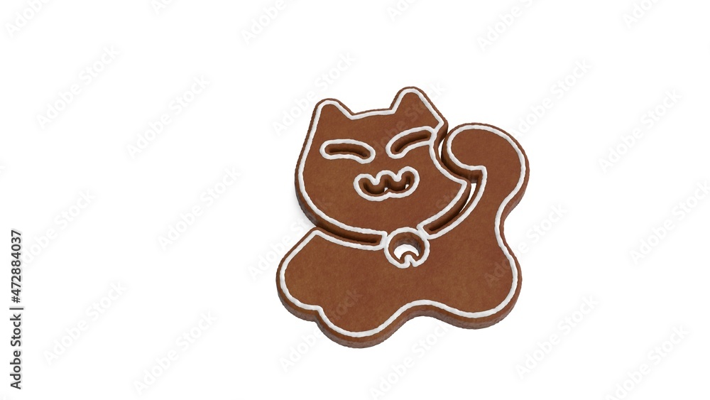 Poster 3d rendering of gingerbread symbol of maneki neko isolated on white background