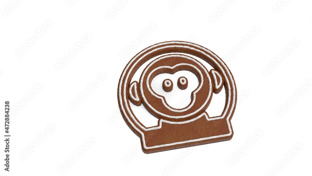 Poster 3d rendering of gingerbread symbol of monkey astronaut isolated on white background