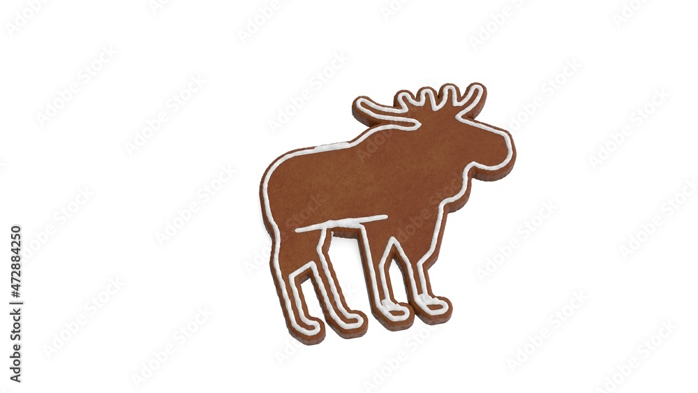Poster 3d rendering of gingerbread symbol of moose isolated on white background