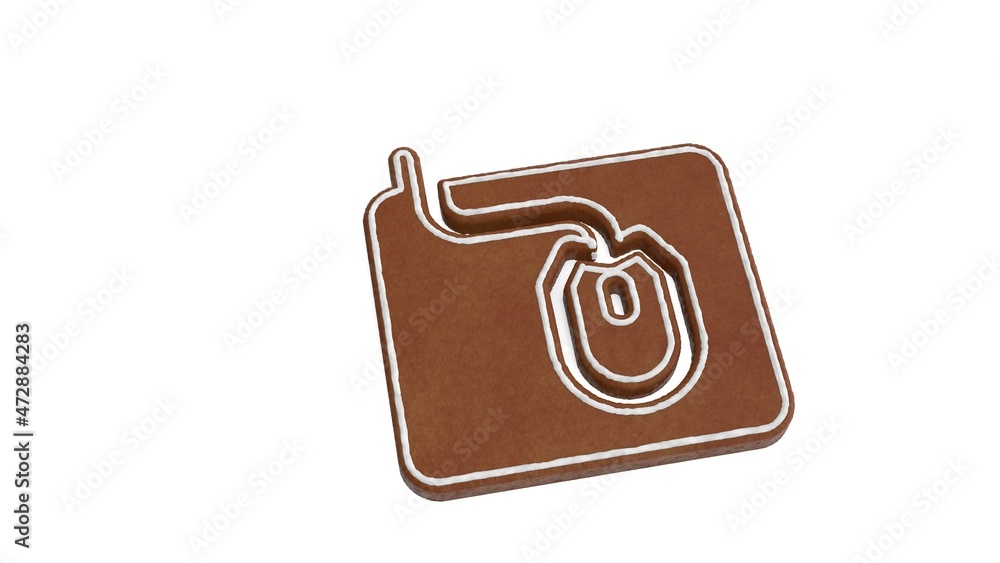 Poster 3d rendering of gingerbread symbol of mousepad isolated on white background