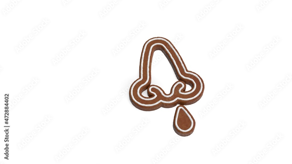 Poster 3d rendering of gingerbread symbol of nose isolated on white background