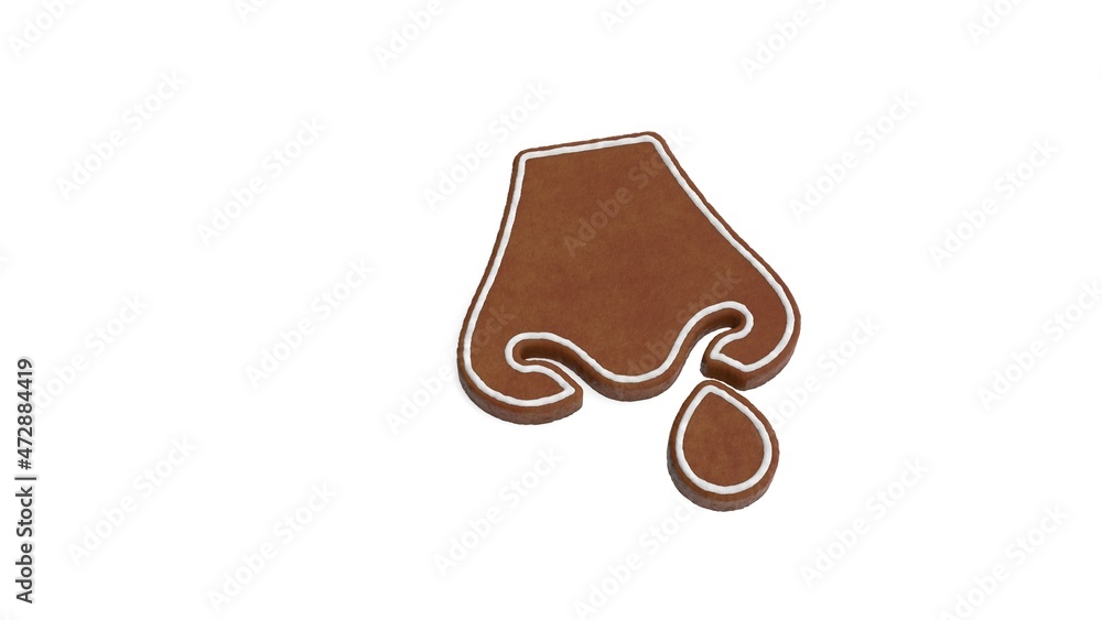 Poster 3d rendering of gingerbread symbol of nose isolated on white background
