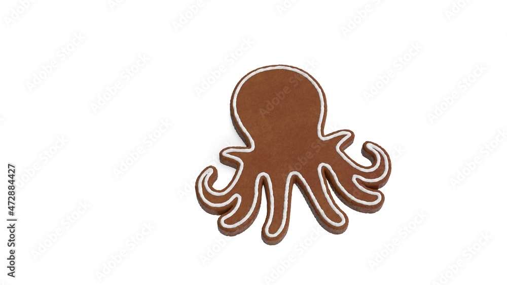 Poster 3d rendering of gingerbread symbol of octopus isolated on white background