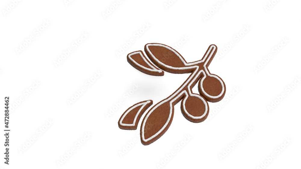 Poster 3d rendering of gingerbread symbol of olive isolated on white background