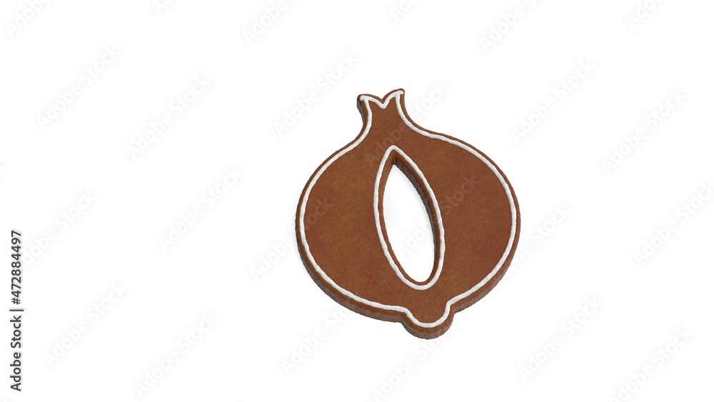 Poster 3d rendering of gingerbread symbol of onion isolated on white background