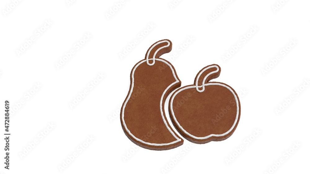 Poster 3d rendering of gingerbread symbol of pear and apple isolated on white background
