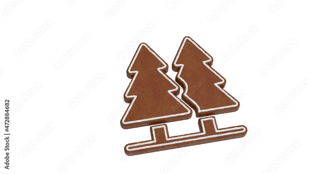 Poster 3d rendering of gingerbread symbol of pine isolated on white background