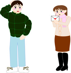 ラブレターを渡す女性と照れる男性