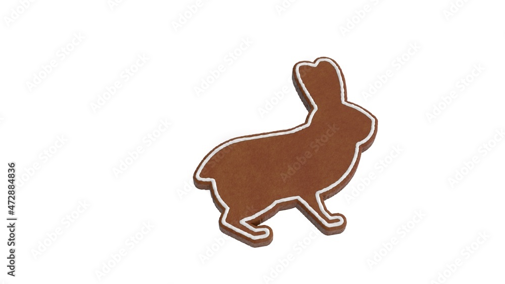 Poster 3d rendering of gingerbread symbol of rabbit isolated on white background