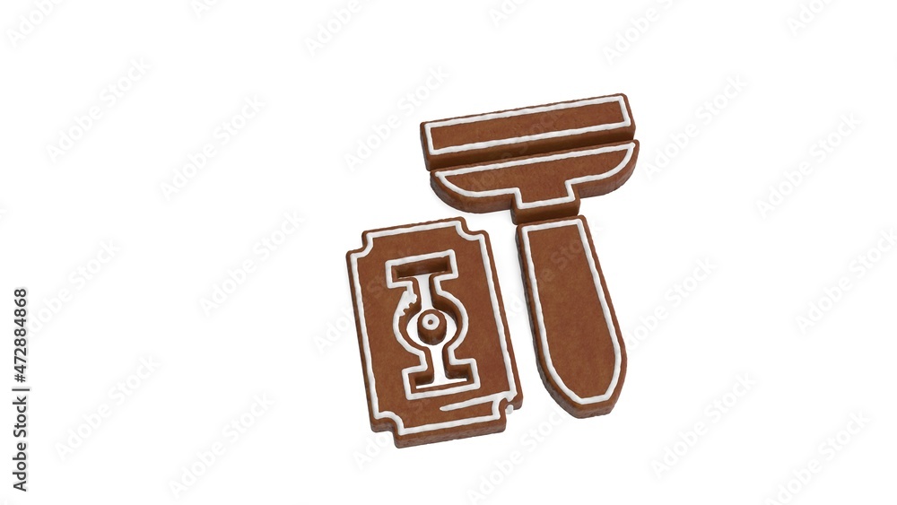 Poster 3d rendering of gingerbread symbol of razor isolated on white background