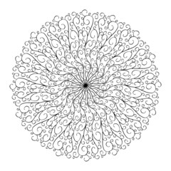 Hand drawn round vector background with texture. Swirl of tree brunches with leaves and dot. Creative template for logos, cards, invitations, packages and other designs