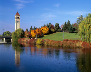 Fototapeta na wymiar Washington State, Spokane, Riverfront Park, with the Clock Tower and Spokane River
