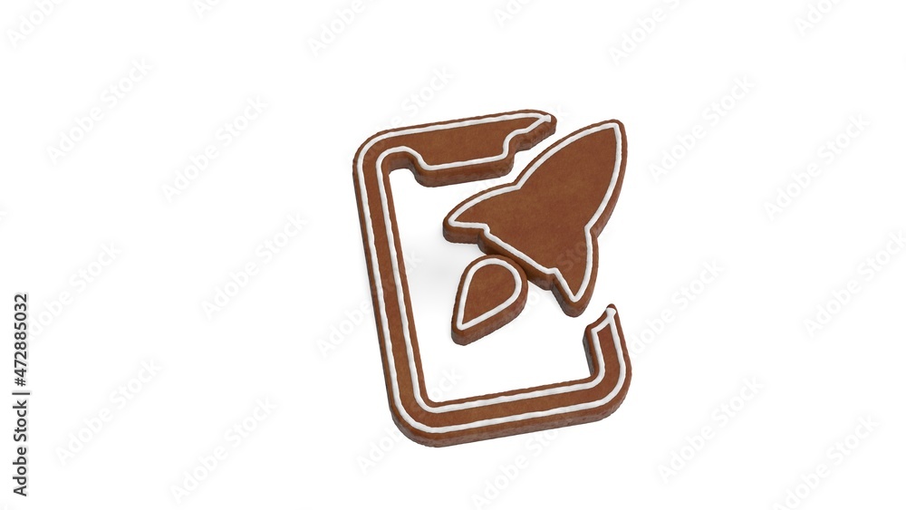 Poster 3d rendering of gingerbread symbol of rocket isolated on white background