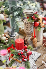 Market of decor . Lots of christmas decoration in store. Christmas shopping for new year tree.