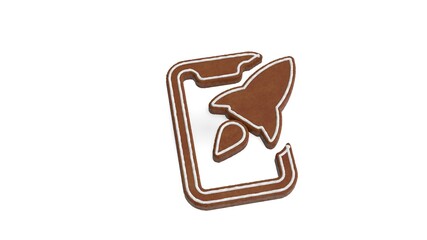 3d rendering of gingerbread symbol of rocket isolated on white background