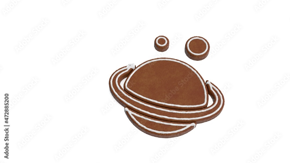 Poster 3d rendering of gingerbread symbol of saturn planet isolated on white background