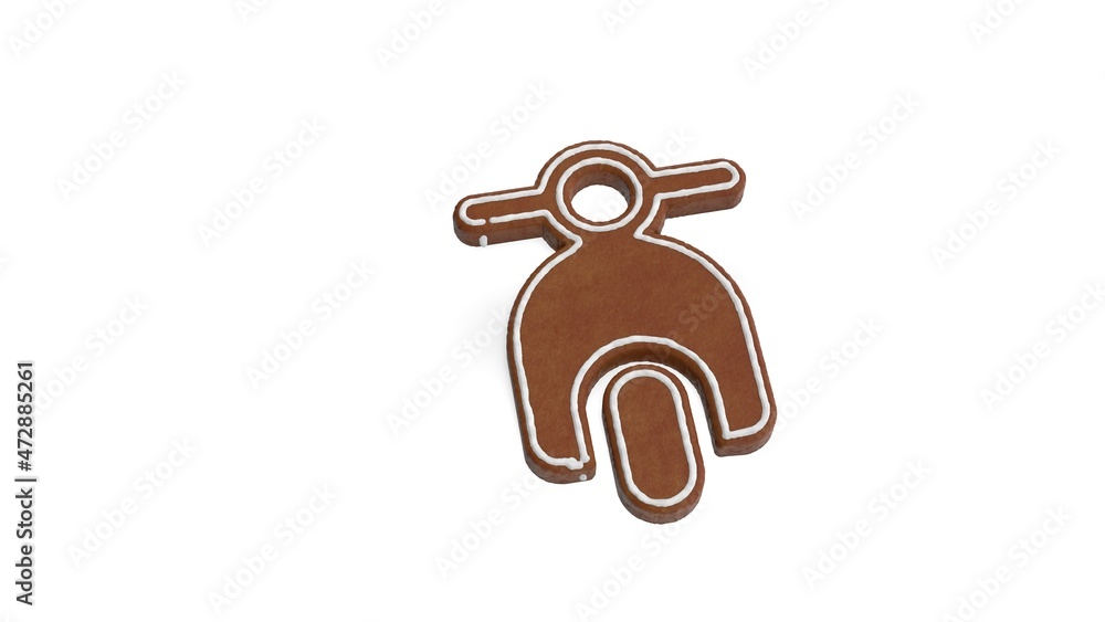 Aufkleber 3d rendering of gingerbread symbol of scooter front view isolated on white background