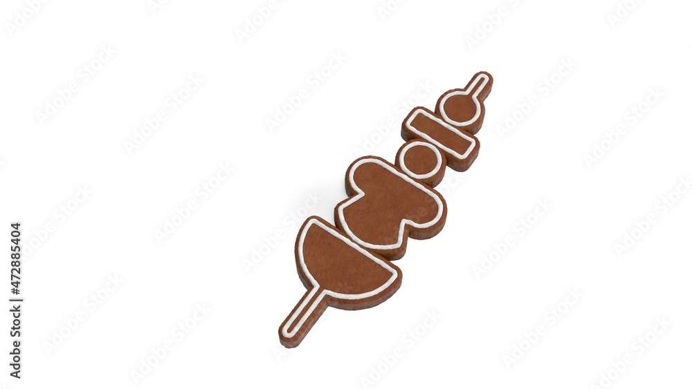 Poster 3d rendering of gingerbread symbol of skewer isolated on white background