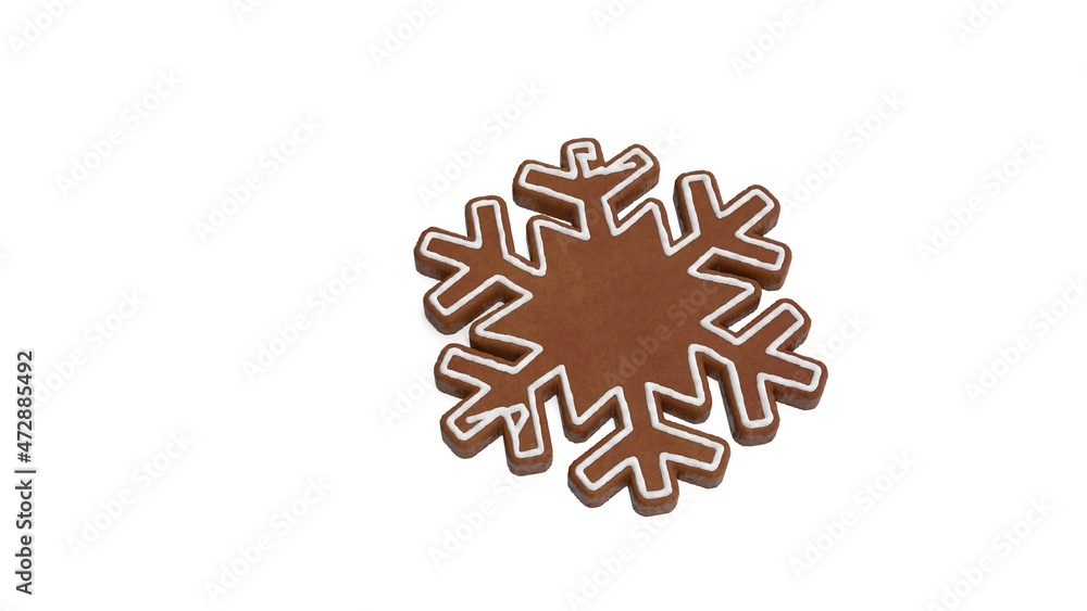 Aufkleber 3d rendering of gingerbread symbol of snowflake isolated on white background