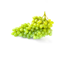 Grapes Centennial Seedless on a white background. A bunch of seedless green grapes on a branch. Grapes close up isolated on white. fresh Yellow Grape with Ellipsoid Berries 