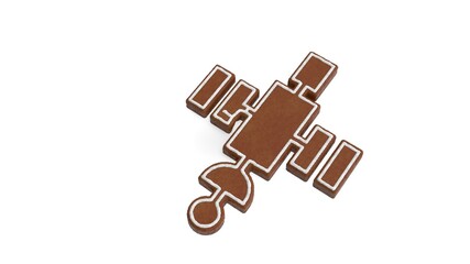 3d rendering of gingerbread symbol of space satellite isolated on white background