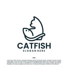 cat and fish,line art ,logo design template