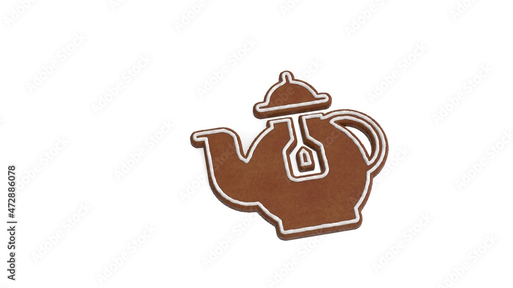 Poster 3d rendering of gingerbread symbol of teapot isolated on white background
