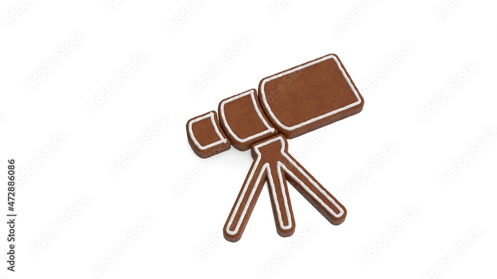 Poster 3d rendering of gingerbread symbol of telescope isolated on white background