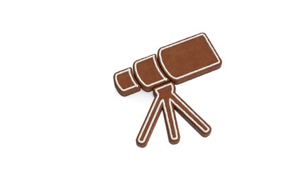3d rendering of gingerbread symbol of telescope isolated on white background