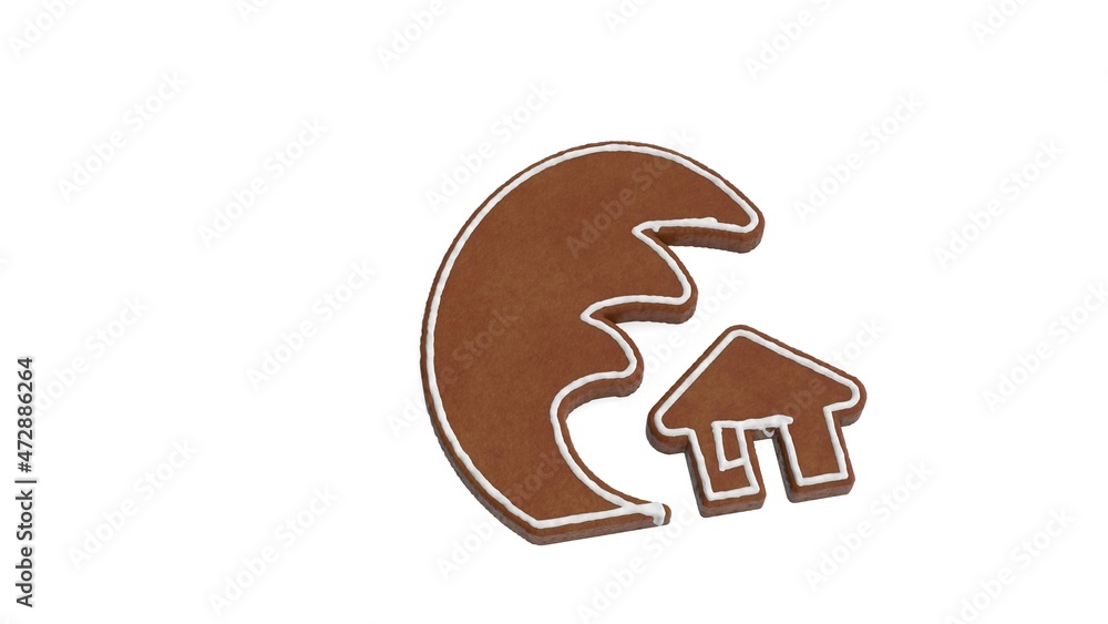 Poster 3d rendering of gingerbread symbol of tsunami isolated on white background