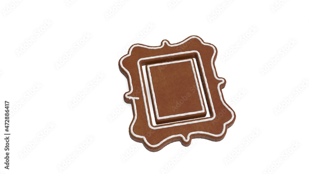 Poster 3d rendering of gingerbread symbol of vintage frame isolated on white background
