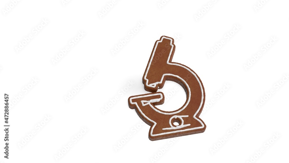 Poster 3d rendering of gingerbread symbol of vintage microscope isolated on white background