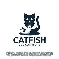 cat eating fish ,logo design template