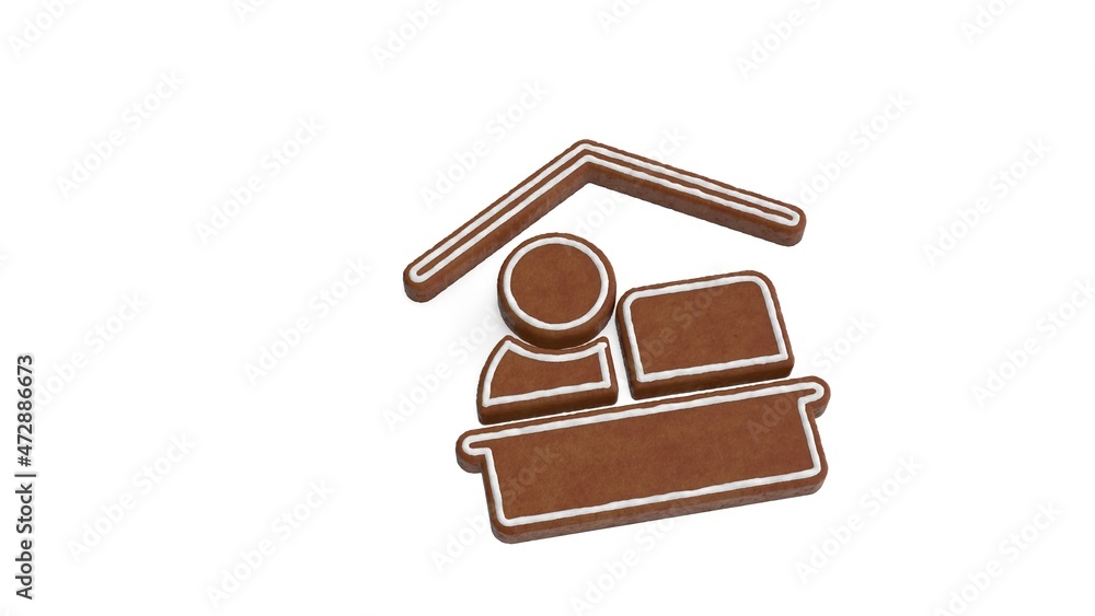 Aufkleber 3d rendering of gingerbread symbol of working at home isolated on white background