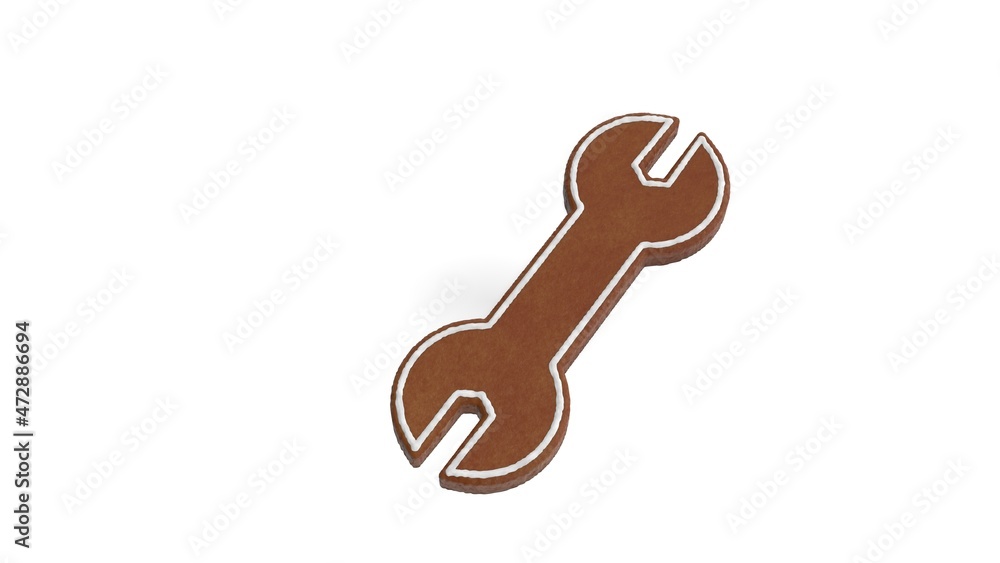 Poster 3d rendering of gingerbread symbol of wrench isolated on white background