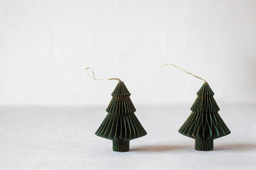 New Year and Christmas paper green and golden decorative trees