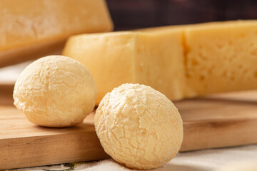 Cheese bread, breakfast table in Brazil, cheese bread in detail, selective focus.