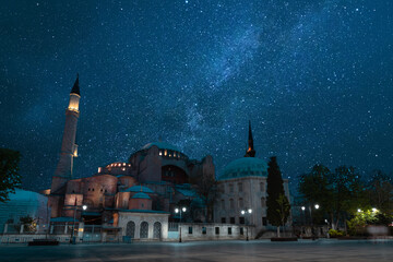 Hagia Sophia. Ayasofya or Hagia Sophia with milkyway