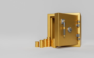 open golden safe with lots of coins - obrazy, fototapety, plakaty