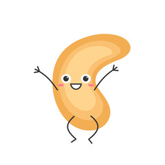 Cashew nut jumping cute character cartoon emotions joy happy smiling face icon beautiful vector illustration.