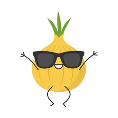 Onion jumping cute character cartoon emotions joy happy smiling face icon beautiful vector illustration.