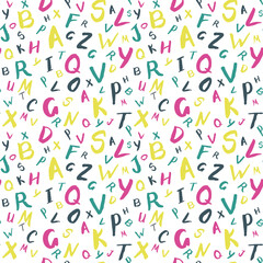 Colorful alphabetical vector seamless pattern, abcpattern for background, wrapping paper, fabrics, wallpaper and other designs