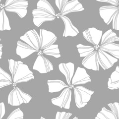 Seamless pattern with abstract flowers on gray background. Monochrome vector illustration. Floral background. Perfect for design templates, wallpaper, wrapping, fabric and textile.